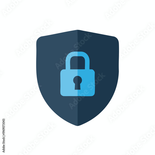 A dark blue shield with a bright blue lock icon in the center