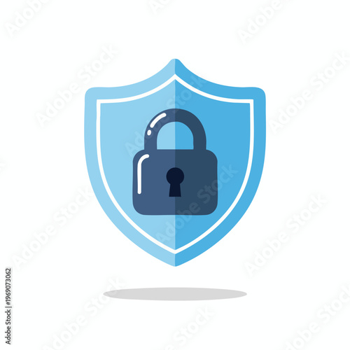 A blue shield with a dark blue lock on it, symbolizing security