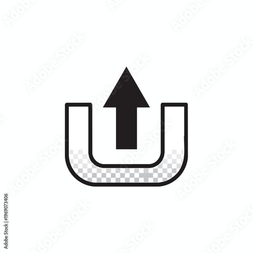 A black arrow points upward from within a stylized U-shaped outline