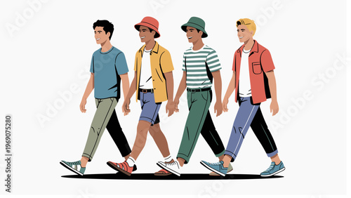 Hand drawn minimal line art vector of man in light shirt and beige pants sitting or leaning relaxed in bright summer scene isolated illustration