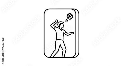 Dynamic monochrome illustration of an athlete preparing to serve a volleyball during an intense