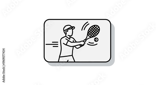 Dynamic outline illustration of a tennis athlete hitting a fast-moving ball with precision and