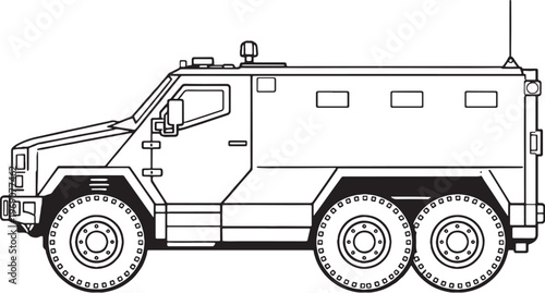 Transport Armored Carrier Military Troop Vehicle Line Art Vector Illustration