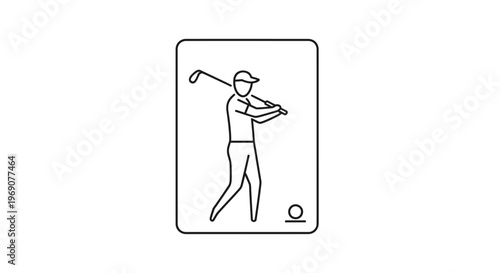 Dynamic line drawing of an athlete executing a powerful golf swing on a minimalist background with
