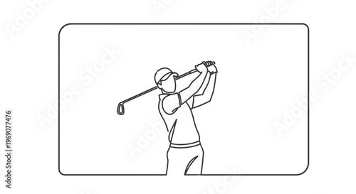 Dynamic one line drawing of a golfer in full backswing capturing the elegance of the sport