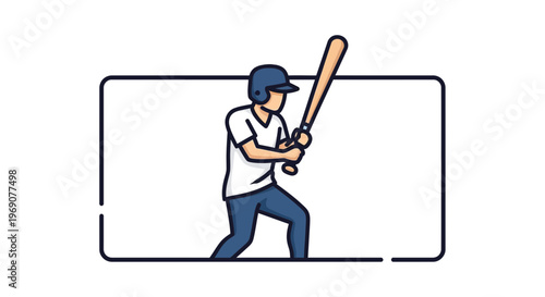 Minimalist vector illustration of a baseball player in batting stance ready for action on the field