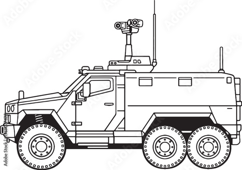 Reconnaissance Armored Vehicle Military Scout Surveillance Line Art Vector Illustration