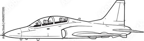 Military Trainer Aircraft Compact Training Jet Line Art Vector Illustration Side View