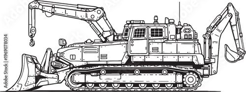 Combat Engineering Vehicle Armored Military Support Line Art Vector Illustration