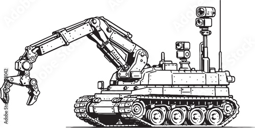 Bomb Disposal Robot Vehicle EOD Tracked Robotic Unit Line Art Vector Illustration