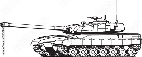 Armored breakthrough tank vector line art heavy military vehicle side view isolated