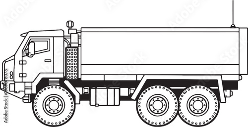 Armored Convoy Truck Military Cargo Transport Line Art Vector Illustration