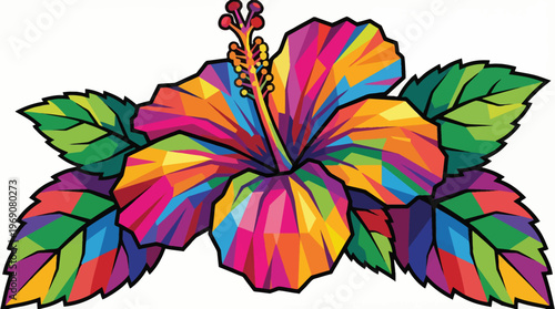 Vibrant hibiscus flower in colorful WPAP pop art style geometric floral ilustration