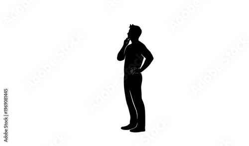 Silhouette of confused man thinking and searching for solution vector illustration
