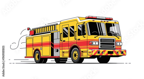 Yellow and Red Fire Truck Illustration - Emergency Vehicle in Motion