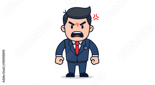 Angry Businessman Character Shouting with Frustration