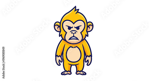 Angry cartoon monkey character, unhappy expression, yellow fur, isolated on white background