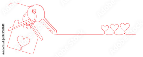 Continuous line drawing of a house key with a house shaped key ring 6.eps