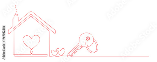 Continuous line drawing of a house key with a house shaped key ring 8.eps
