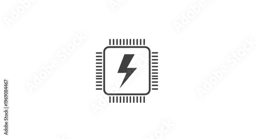 A stylized lightning bolt on a microchip.