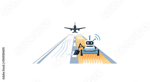 Autonomous vehicle on road with airplane flying overhead.