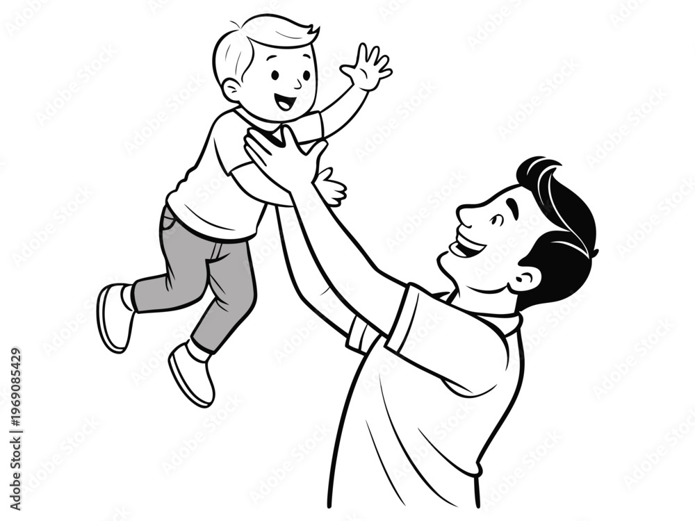Fototapeta premium A man joyfully tossing a child into the air during a playful moment