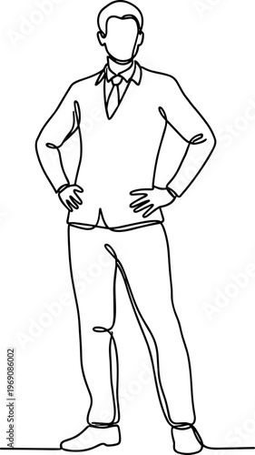 Confident Man Standing With Hands On Hips.