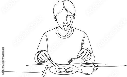 Man eating breakfast alone quietly.