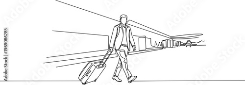 Man walking with a suitcase quickly.