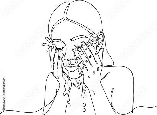Woman applying skincare facial treatment.