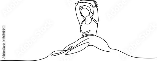 Woman doing yoga on mountain peak.