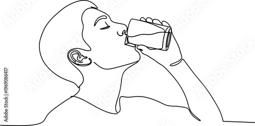 Woman drinking from a glass.