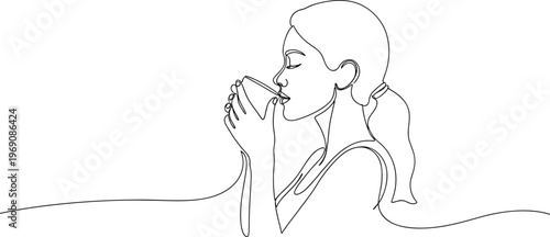 Woman Drinking from Cup Silhouette.