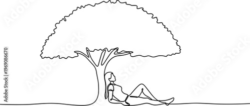 Woman Relaxing Under Tree Shade.