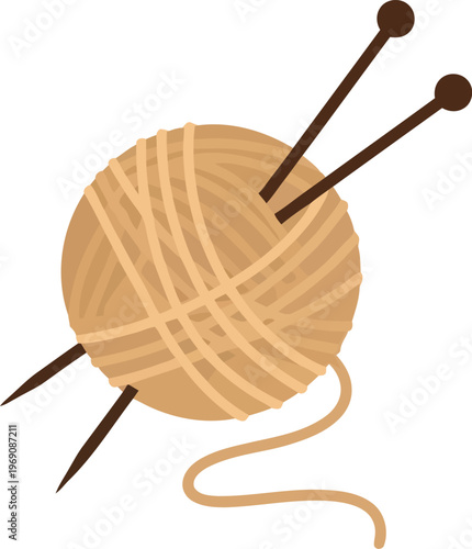 Ball of Yarn with Knitting Needles Isolated Icon for Handicraft Hobby and Textile Design Projects