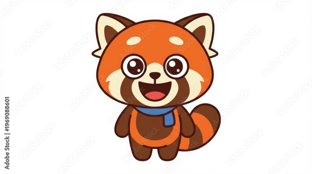 Fototapeta premium Cute cartoon red panda smiling.