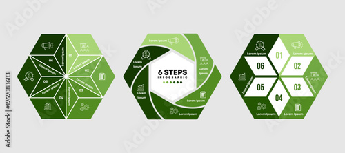 Vector hexagon infographic set, cycle diagram, presentation chart. Business concept with 6 options, parts, steps, processes. Vector editable eps