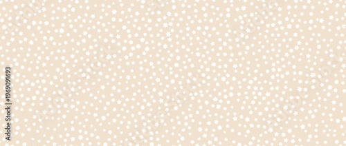 Tiny white flower seamless pattern on beige background. Cute hand drawn ditzy floral repeated wallpaper. Vector romantic blossom motif for textile print, fabric swatch, dress ornament, wrapping paper