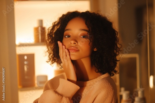 A young woman poses thoughtfully with a soft expression.