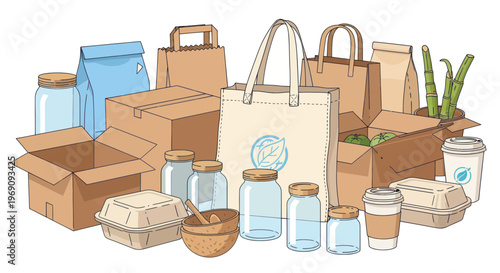 Reusable shopping bags and containers.