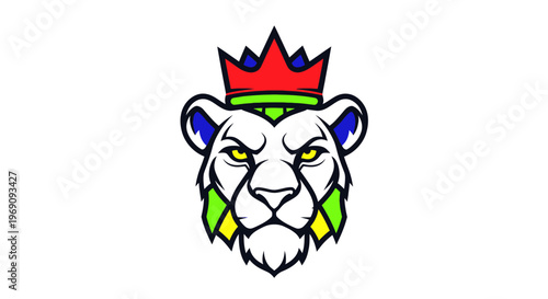 Regal Lion Cartoon Head Illustration.