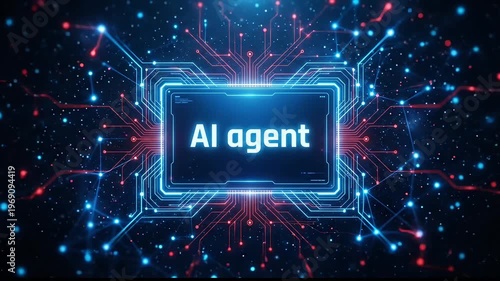 Futuristic ai agent digital circuit board glowing neon lights abstract technology background artificial intelligence concept