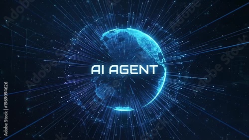 Futuristic ai agent global network connection digital earth data flow artificial intelligence technology concept