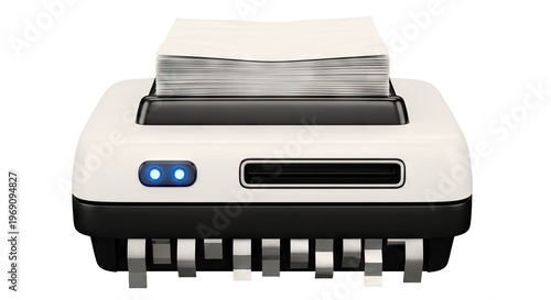 Paper shredder with a stack of documents ready for shredding