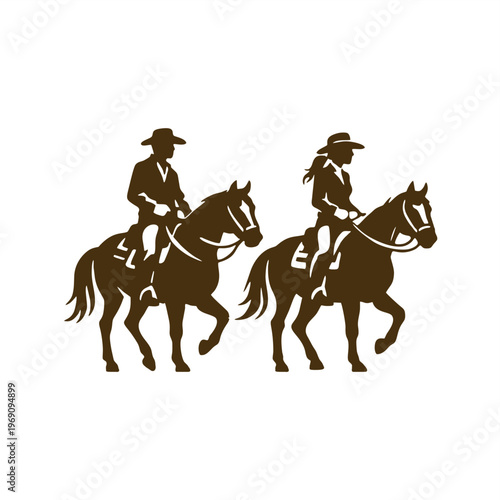 simple silhouette of cowboy cowgirl ride horse