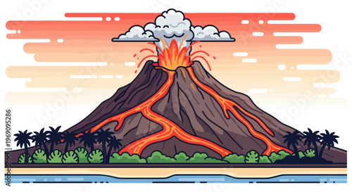 Volcano Erupting with Lava Flow.