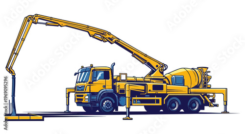 Yellow Concrete Pump Truck Machine.