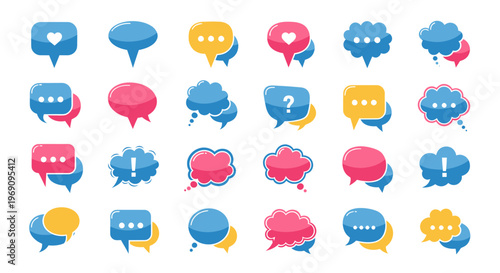 Colorful chat speech bubbles icons set.