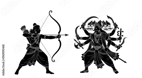 Hindu God Archer and Warrior Statues.