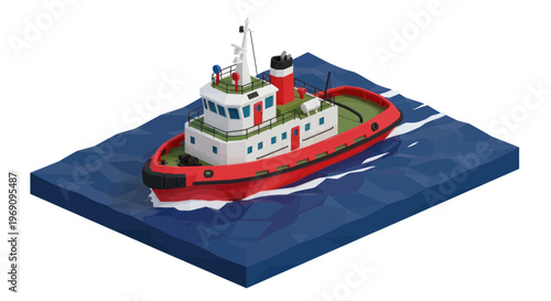 Red and white tug boat vessel.